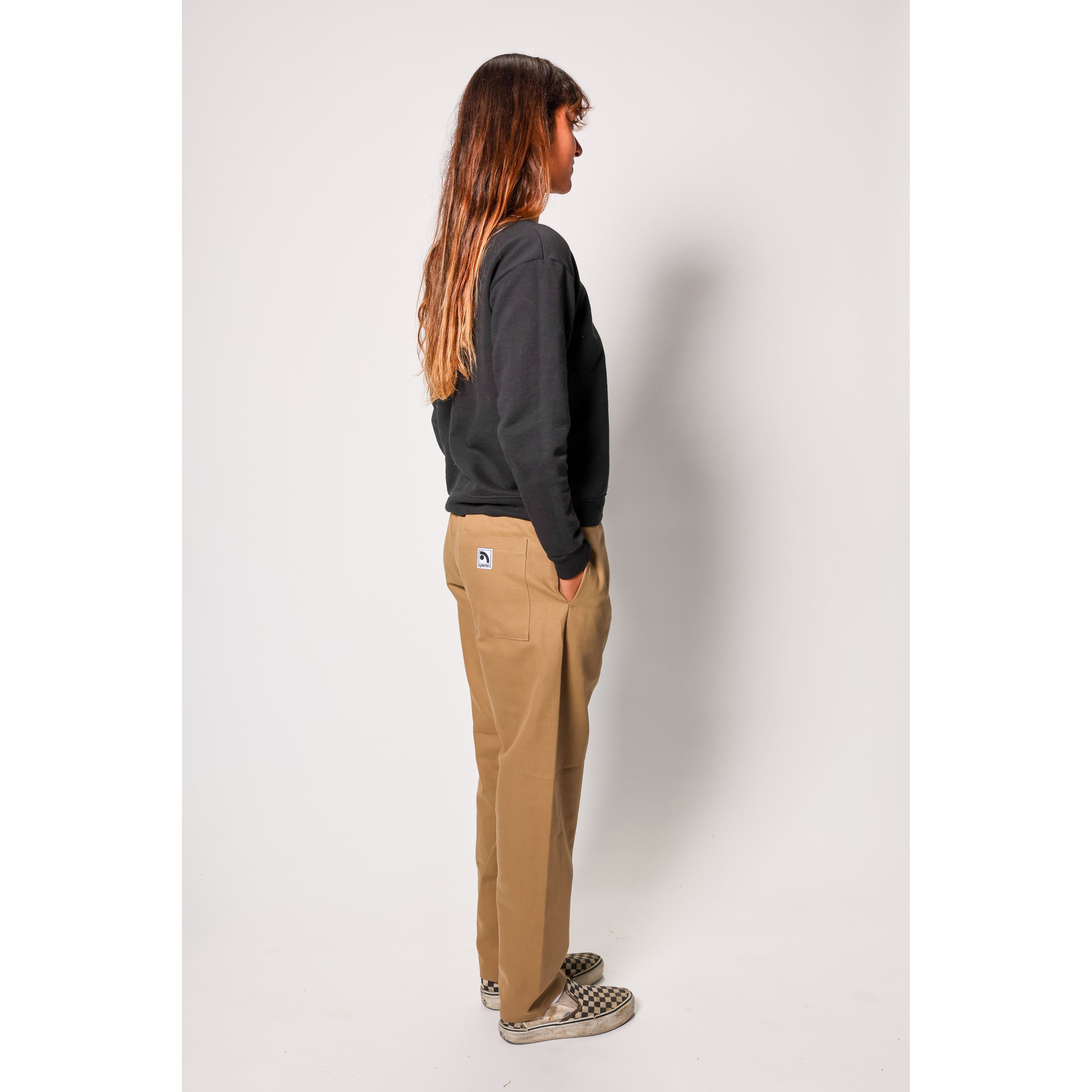 "The Original Limpies" baggy skate pant in beige. These classic baggy pants respect the volume of the 90s, offering the most comfortable vintage skate fit. Made in USA.