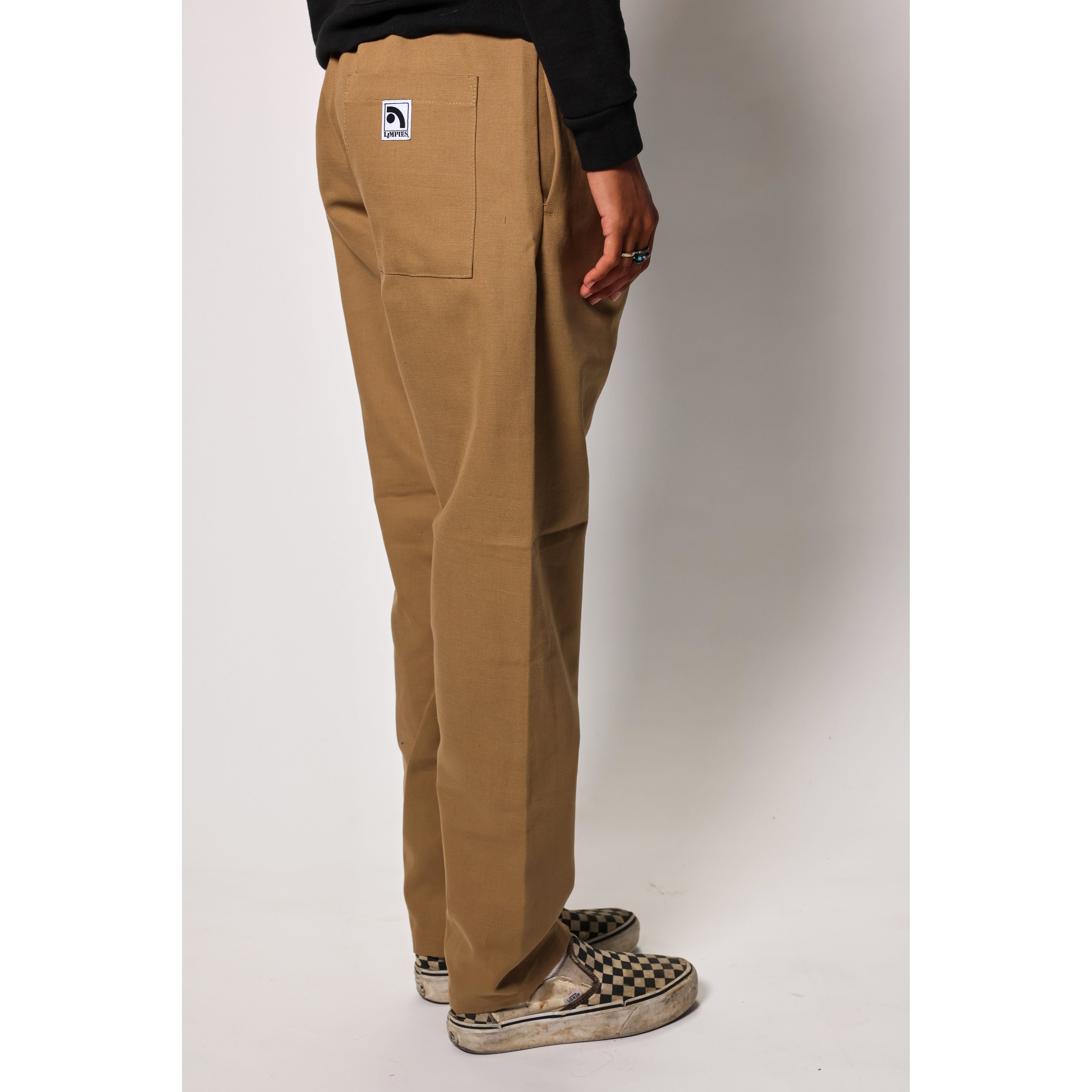 "The Original Limpies" baggy skate pant in beige. These classic baggy pants respect the volume of the 90s, offering the most comfortable vintage skate fit. Made in USA.