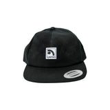 Limpies Patch Logo 5-Panel Unstructured Snapback Hat — retro skatewear brand hat with woven patch logo. Mid-profile 5-panel unstructured crown, one-size snapback closure, vintage street style for skaters.