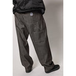 "Carp Skate Pant" in black denim with contrast stitching, retro workwear style. 90s streetwear durability with the loose fit demanded by authentic workwear skate pants. Made in USA.