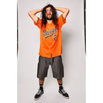 "Over the Knee" skate shorts in black denim with contrast stitching. Workwear style shorts with the wide cut and resilience of 90s denim skatewear for the asphalt. Made in USA.