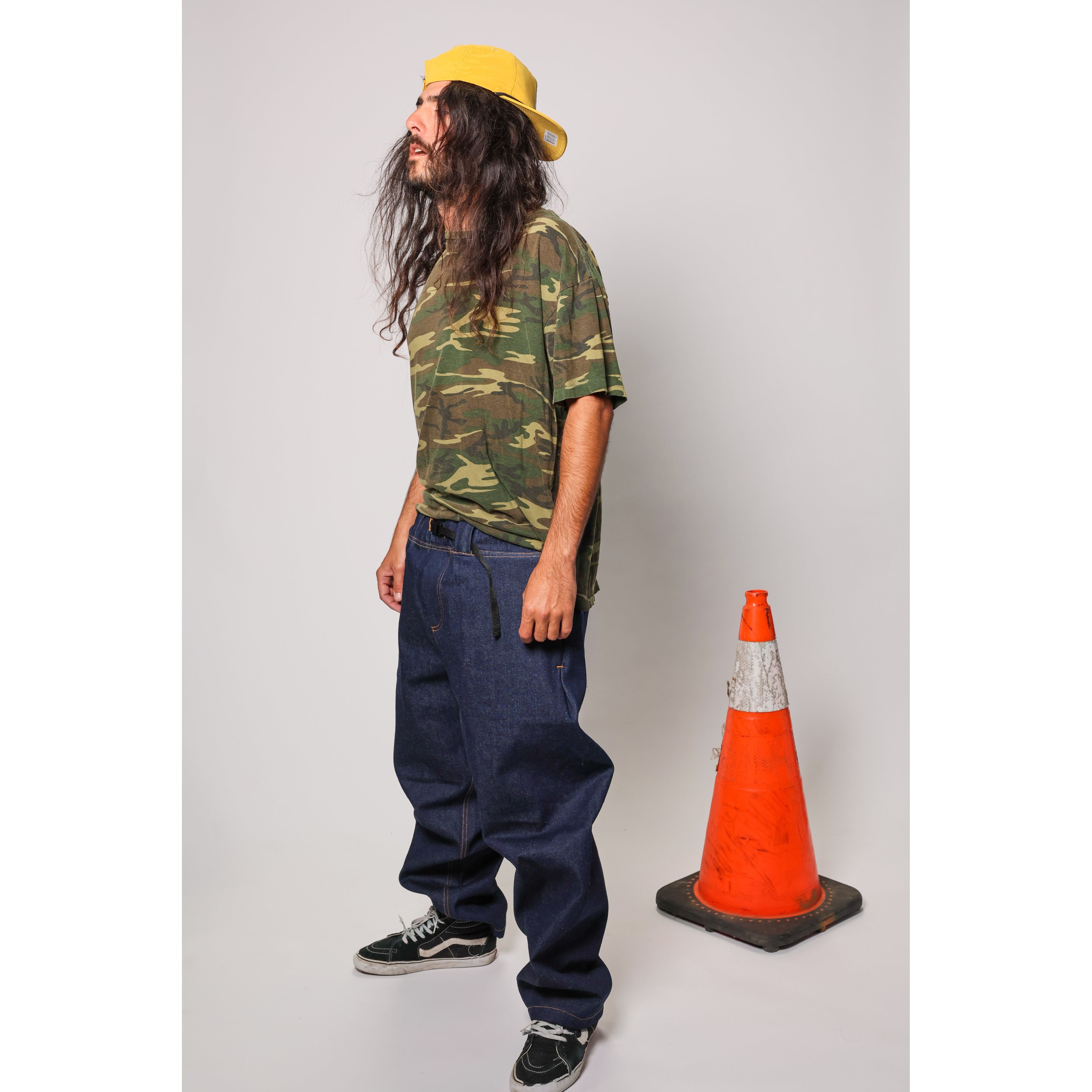 "Heavy Denim Skate Pant" in thick denim, perfect for tough skateboarding. The durability of heavyweight skate denim with the retro 90s look and USA craftsmanship from Limpies.