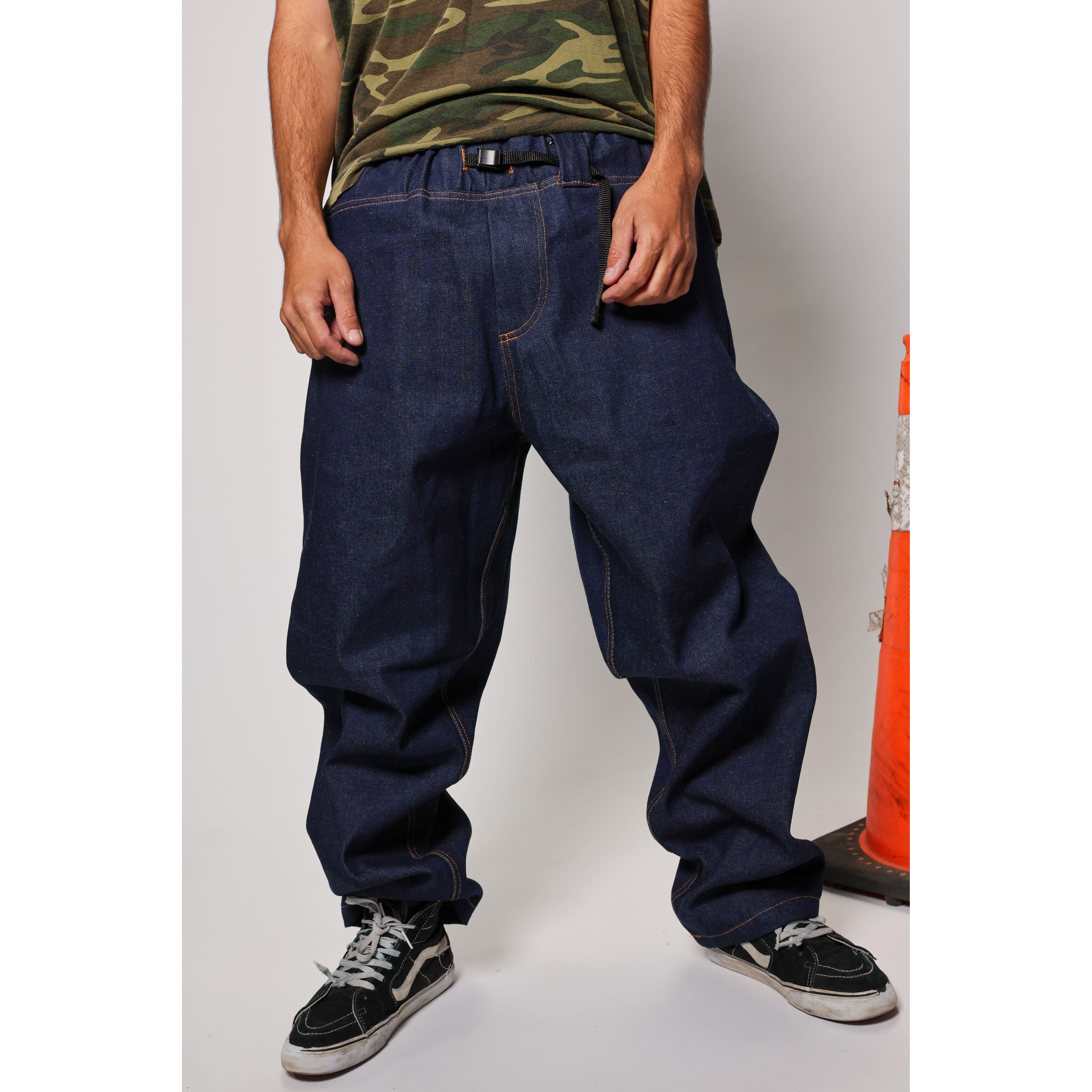"Heavy Denim Skate Pant" in thick denim, perfect for tough skateboarding. The durability of heavyweight skate denim with the retro 90s look and USA craftsmanship from Limpies.