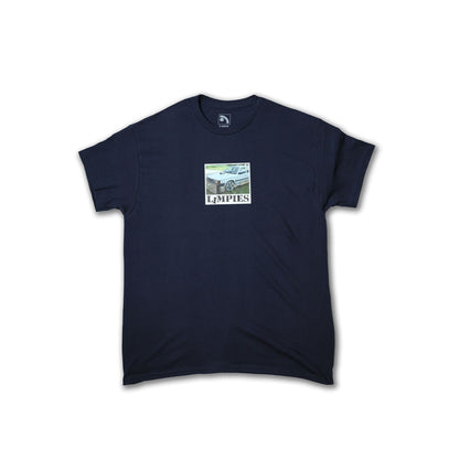 Limpies Cardboard Motorsports T-Shirt — retro skate clothing inspired by 90s motorsport culture. Vintage-style graphic tee from Limpies skatewear brand, featuring bold print and sustainable streetwear design for skaters.