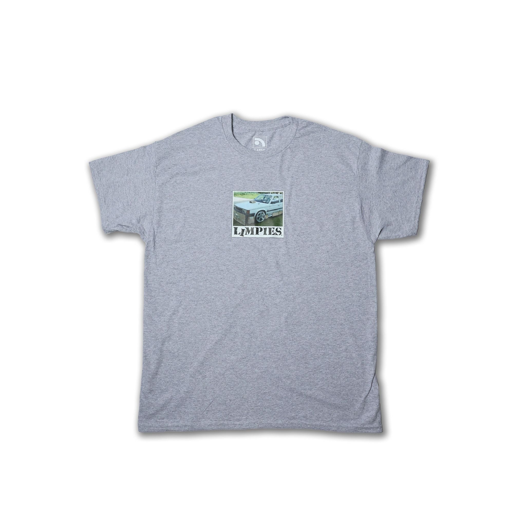 Limpies Cardboard Motorsports T-Shirt — retro skate clothing inspired by 90s motorsport culture. Vintage-style graphic tee from Limpies skatewear brand, featuring bold print and sustainable streetwear design for skaters.