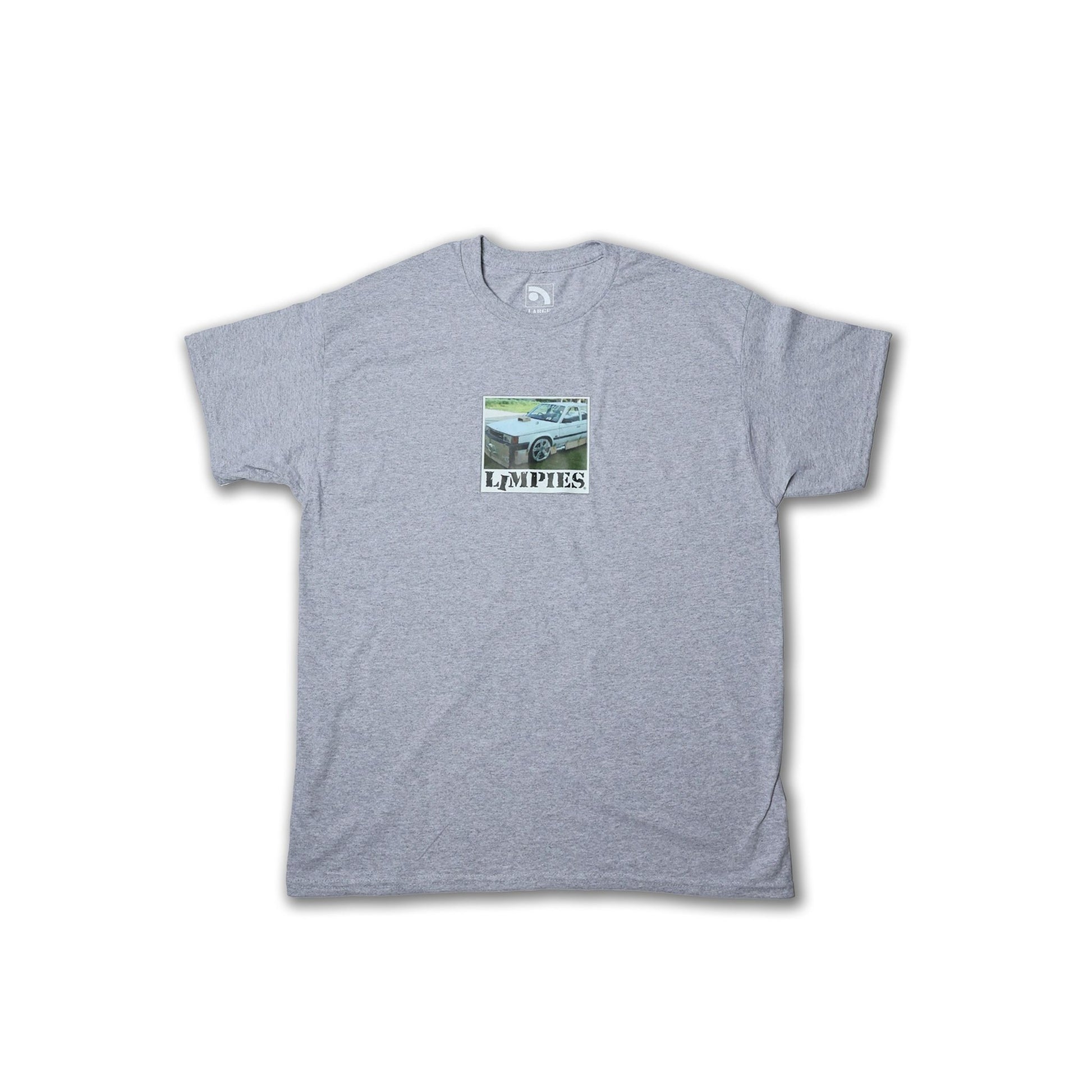 Limpies Cardboard Motorsports T-Shirt — retro skate clothing inspired by 90s motorsport culture. Vintage-style graphic tee from Limpies skatewear brand, featuring bold print and sustainable streetwear design for skaters.