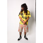 "Over the Knee" skate shorts with a striking Flower Paisley print. Unique vintage pattern shorts that channel the daring retro skate jorts of the 90s decade. Made in USA.