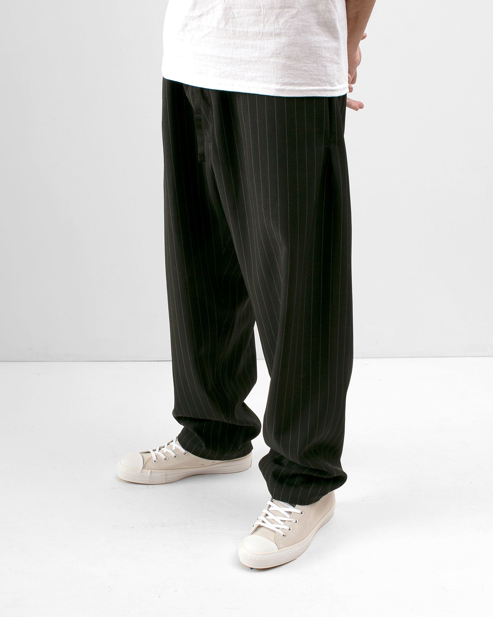 Black Pinstripe Skate Pant Model Front