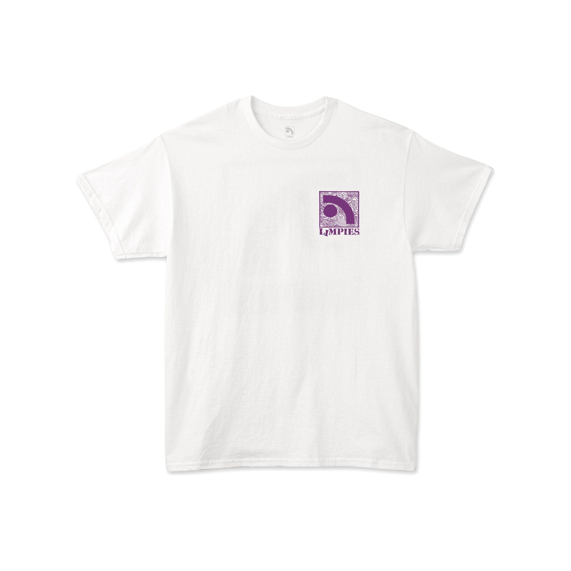 Limpies T-shirt featuring the logo integrated into a classic Paisley pattern. This vintage pattern T-shirt captures the bold spirit of retro 90s skatewear and nostalgic urban design.