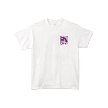 Limpies T-shirt featuring the logo integrated into a classic Paisley pattern. This vintage pattern T-shirt captures the bold spirit of retro 90s skatewear and nostalgic urban design.