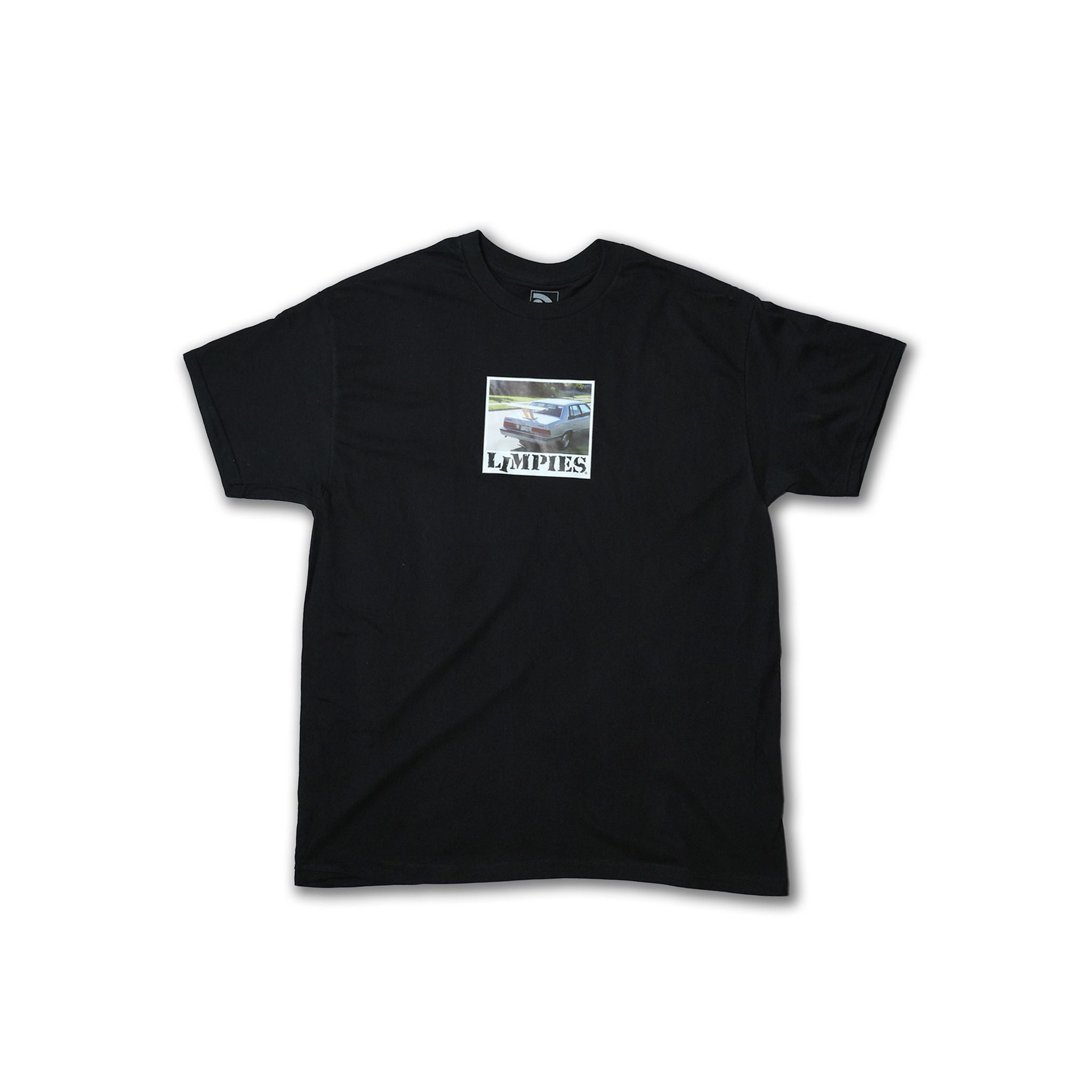 Limpies Wood Spoiler Motorsports T-Shirt — retro skate clothing brand inspired by 90s streetwear and motorsport culture. Vintage-style graphic tee by Limpies skatewear, bold motorsports print, sustainable streetwear design for skaters.